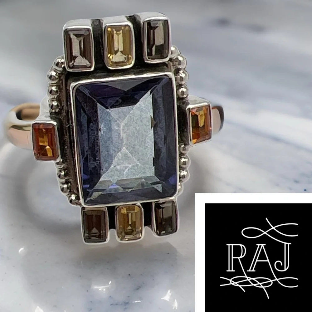 🦋NICKY BUTER RAJ LIMITED EDITION Blue Quartz Citrine Gemstone Ring Size 7 - Picture 1 of 13